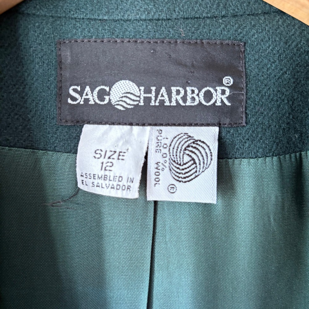 Y2K Dark Academia Forest Green Pure Wool Blazer Sag Harbor - 12 - Picture 2 of 10
